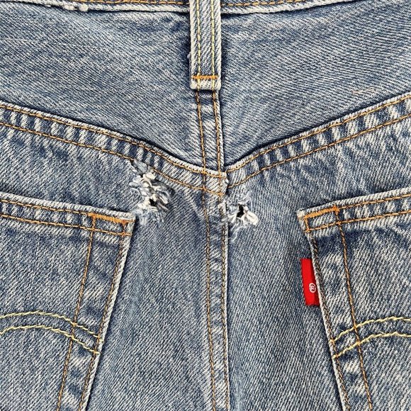 Levis 501 Jeans Embroidred Rose Distressed Sz 25 Straight Tapered - Picture 4 of 8